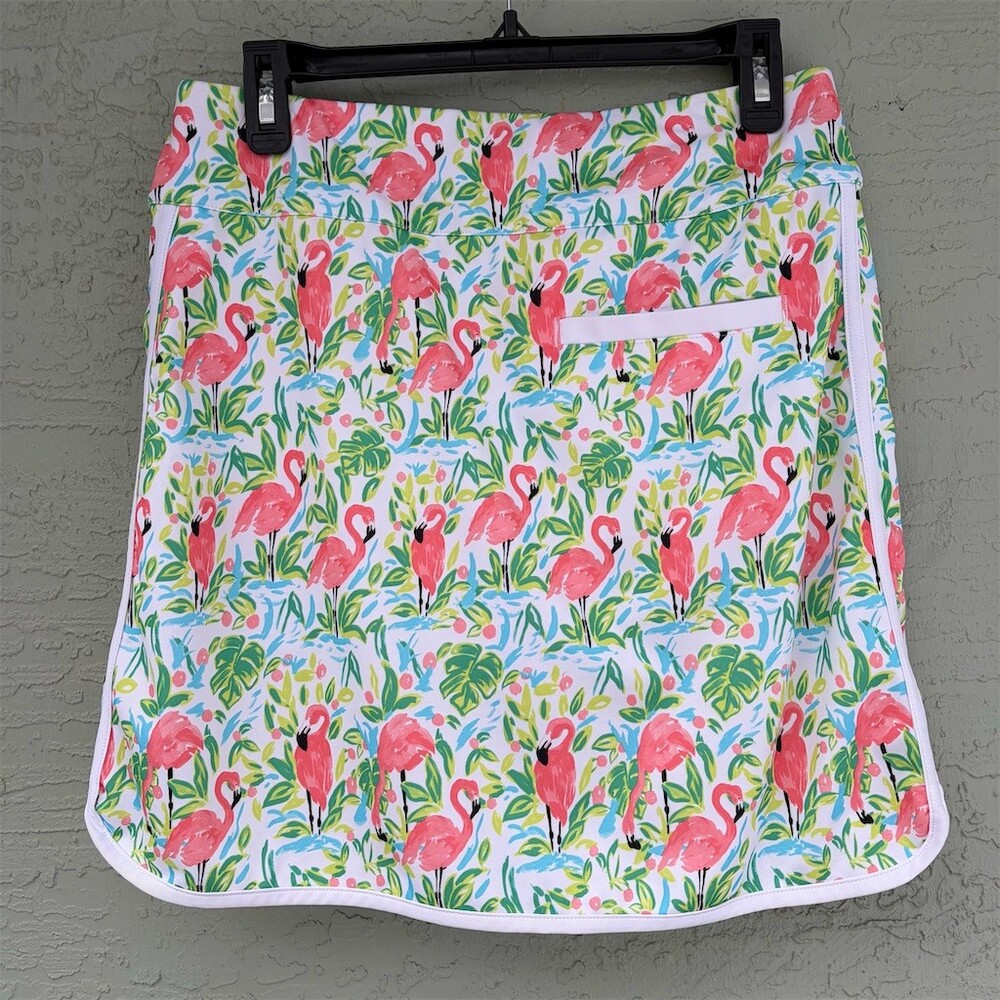 Coral Bay Golf Skort Womens Size S Multicolor Flamingo Tropical Pull On